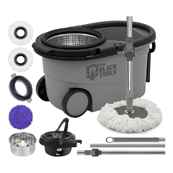 Mop Esfregão 360° Balde Inox Microfibra Com Rodas 16 Litros
