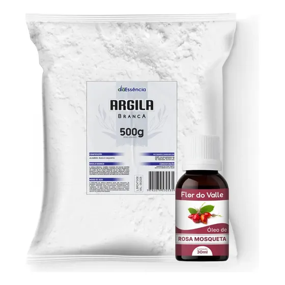 Argila Branca 500g + Óleo De Rosa Mosqueta 30ml - Clareador