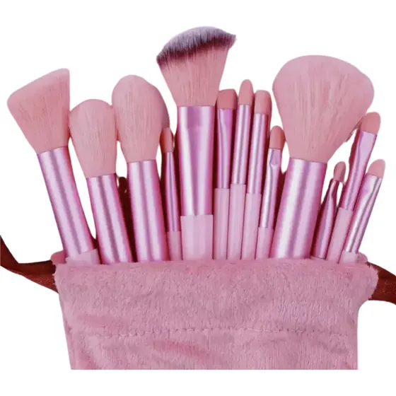 Kit Pincel De Maquiagem Com 13 Unidades Sombra Blush Cor Rosa