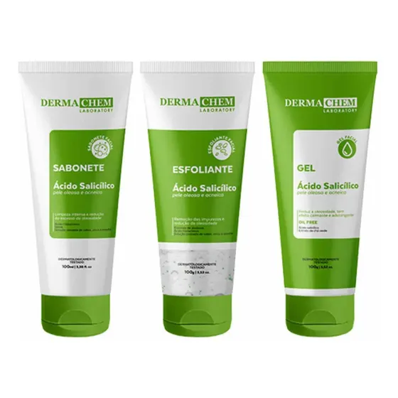 Kit Skincare pele oleosa e controle de acnes Dermachem Sabonete Gel Esfoliante Facial