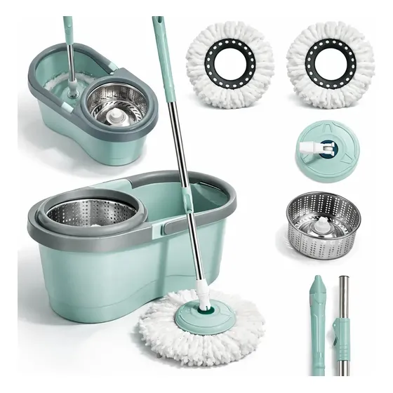 Mop Giratório 8l Rodinhas Esfregão 130cm Cesto Inox C/ Refil