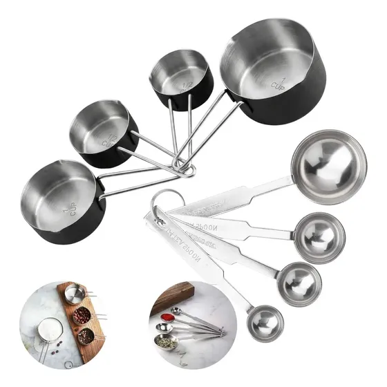 Kit Medidor de Cozinha Inox 8 Peças Casa do Bar Colheres e Xícaras