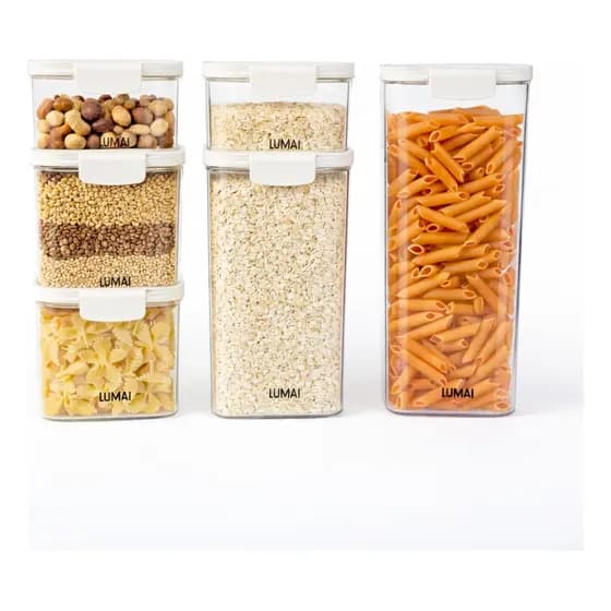 Lumai Kit 6 Potes de Cozinha Yellowstone Herméticos Armazenar Alimentos Mantimentos - Pote Transparente com Vedação Forte Em Silicone Branco - Livre Bpa - Organização para Casa - Presente Casa Nova