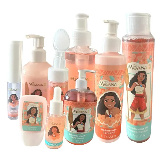 Kit C/ 9 Produtos Skincare Moana 2 Disney Fenzza Lançamento
