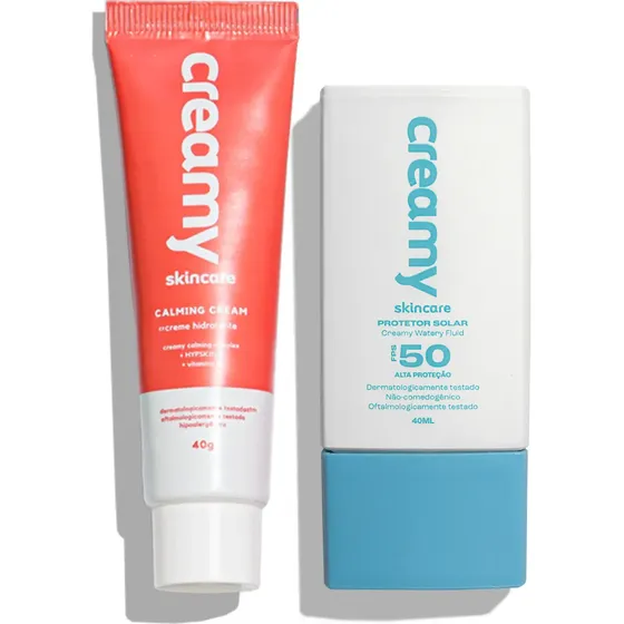 Kit Creamy Protetor Solar Facial Watery Fluid Fps 50 40g + Calming Cream Creme Hidratante 40g