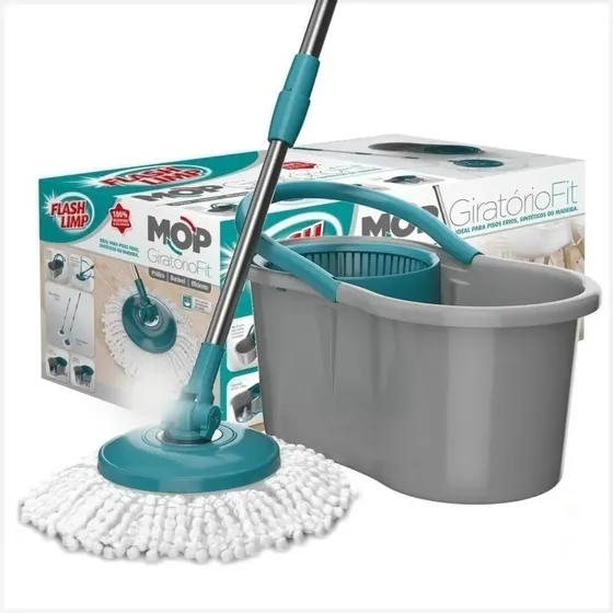 Esfregão Mop De Limpeza Fácil 360 Giratório Fit Flashlimp Cinza/verde