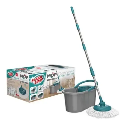 Mop Flash Limp Mop Giratório Fit com balde centrífuga Cinza-escuro