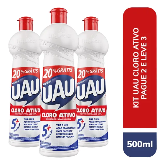Kit Limpador Multiuso Uau Cloro Ativo Leve 3 Pague 2 500ml