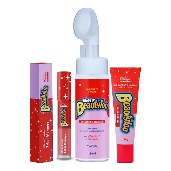 Kit Skincare Proteção Facial Face Beautiful Morango