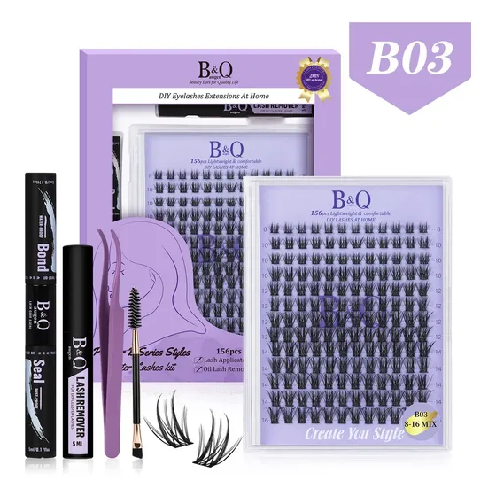 Kit Cílios Postiços B&Qaugen B03 Efeito Natural Realça Olhar Leves Confortáveis Fácil Aplicação Alta Retenção Ideal Iniciantes Alongamento Profissional Duradouro