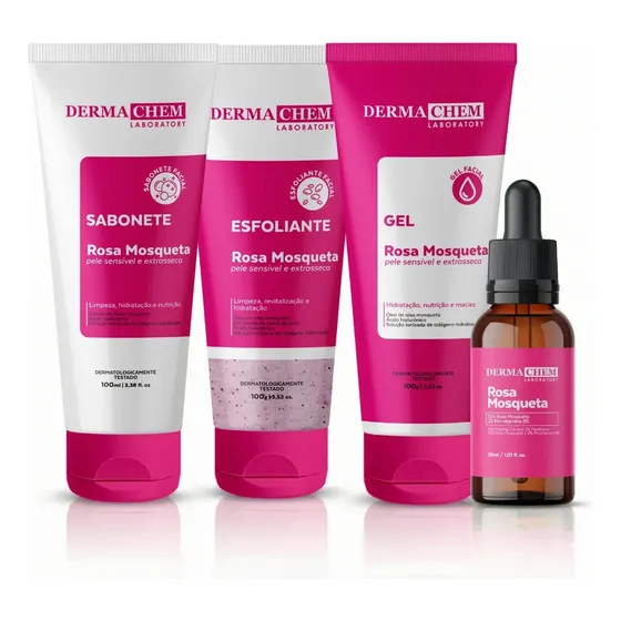 Kit Hidratante Limpeza Skincare Rosa Mosqueta Dermachem 4un