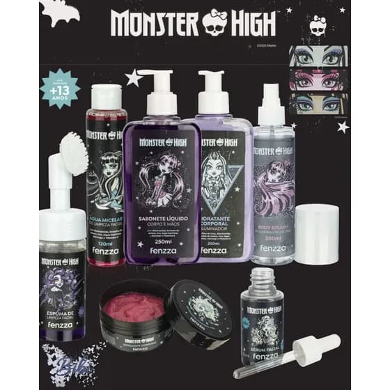 Kit Skincare Monster High Fenzza Facial E Corporal 7 Peças