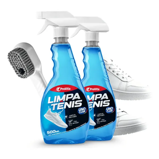 2 Limpa Tênis Spray  Provita 500ml + Escova Limpeza Profunda Branco