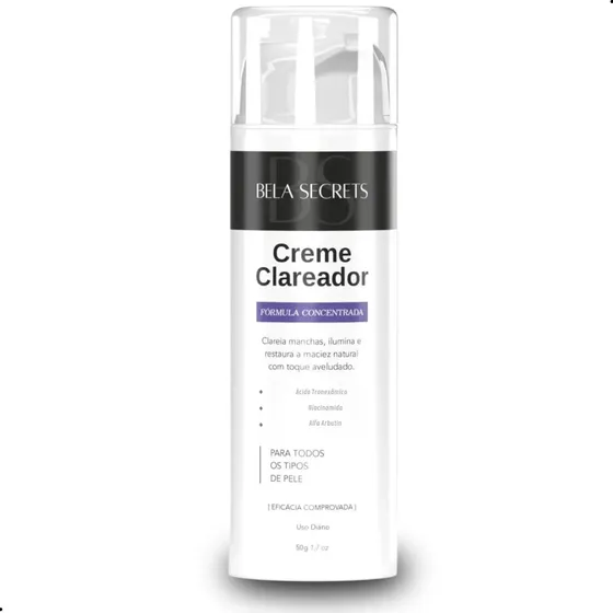 Creme Clareador Facial Bela Secrets 50ml Antimanchas e Hidratante Com Ácido Hialurônico