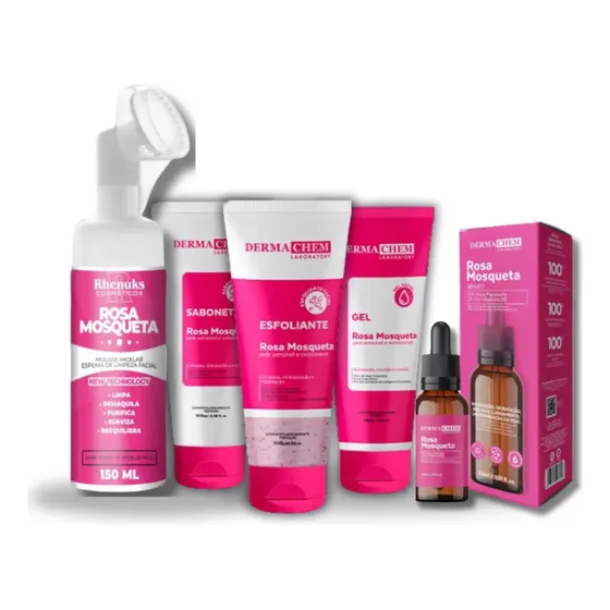 Skincare Rosa Mosqueta Dermachem + Sérum Rosa + Mousse Rosa