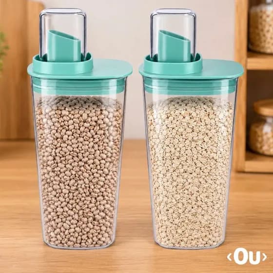 Kit 2 Dispenser Hermético 1,5l Ou Flow Ideal Organizador Cozinha E Lavanderia Verde Menta Pote Organização Alimento Amaciante Sabão em Pó Casa e Armário