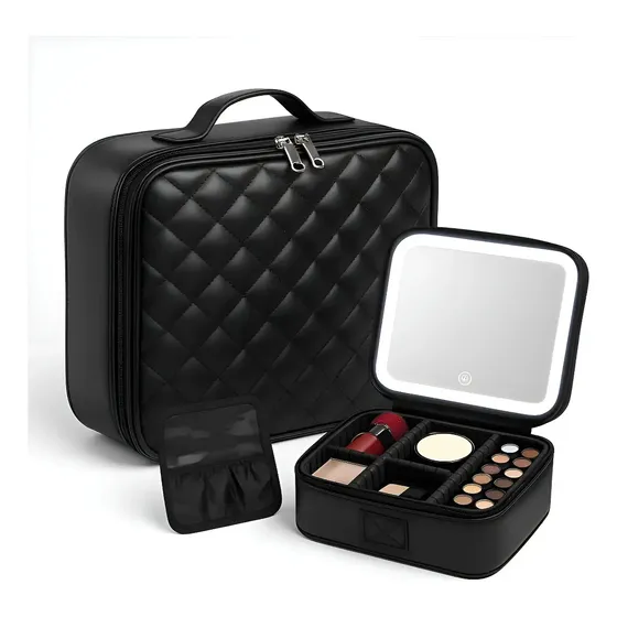 Maleta Bolsa De Maquiagem Espelho Led Portátil Profissional Preto