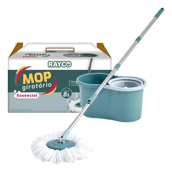 Mop Giratório Rayco Limpeza Casa Cozinha Banheiro 8L Microfibra Inox Verde