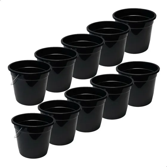 10 Baldes 5 Litros Preto Alça Reforçada Lavanderia Limpeza