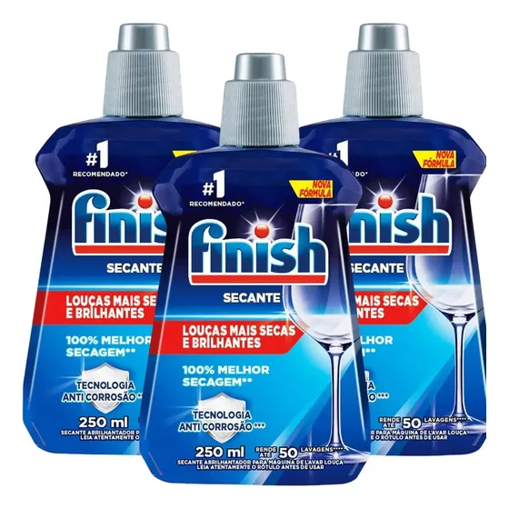 Secante Finish Para Máquina Lava Louças Limpeza e Brilho - Kit com 3 unidades