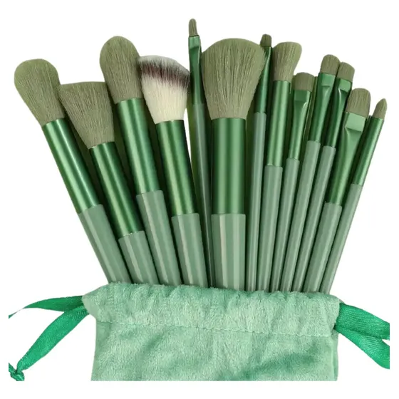 Kit Pincel De Maquiagem Com 13 Unidades Sombra Blush Cor Verde