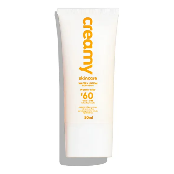 Creamy Skincare Protetor Solar 50g | FPS 60, Watery Lotion, Toque Seco, Efeito Matte, Rápida Absorção, Resistente à Agua e Suor | Fórmula Inodora, Todos os Tipos de Pele