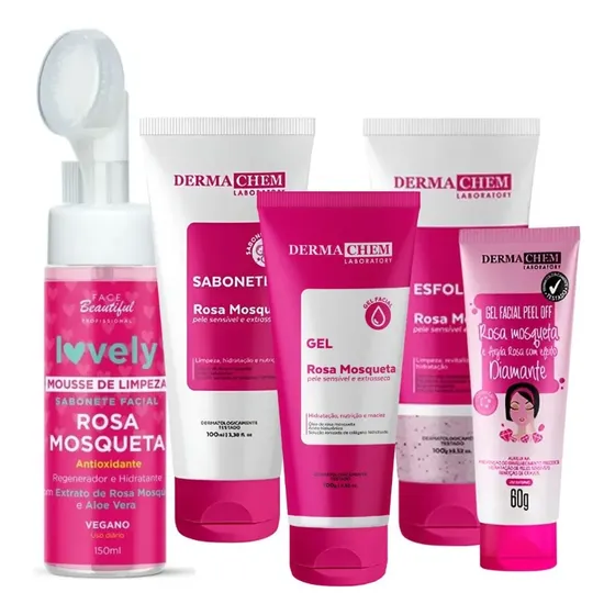 Kit Skincare Rosa Mosqueta Hidratação Limpeza Pele Dermachem