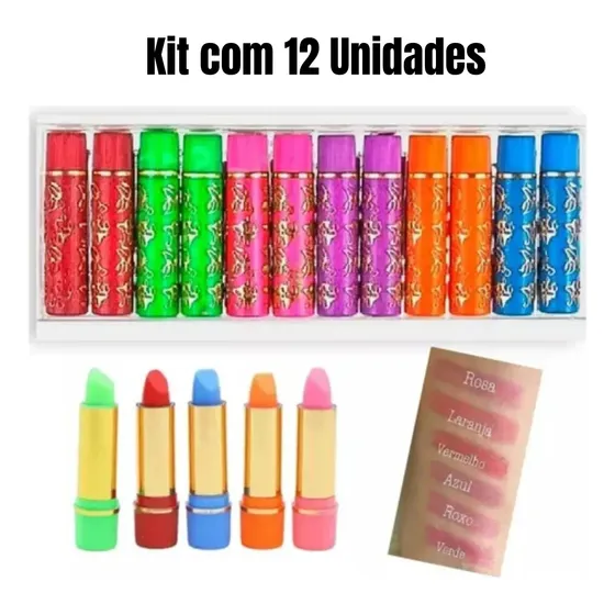 Kit Com 12 Batom Mágico Da Vovó 24h Longa Duração Pink21 Branco