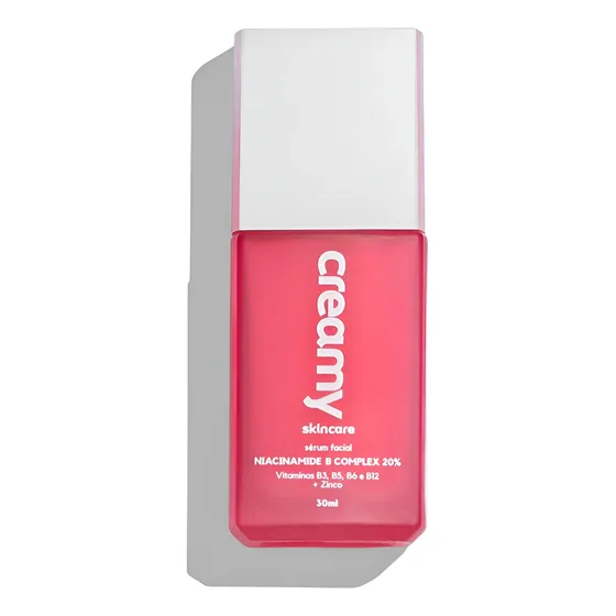 Creamy Skincare Niacinamide B Complex 20% 30ml Uniformiza a Textura e o Tom da Pele Clareia Manchas Vitaminas B3 B12 B5 B6 E e Zinco Todos os Tipos de Pele