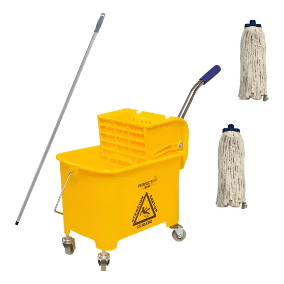 Kit Balde Espremedor Mop + Cabo + 2 Refis Algodão 190 Gr