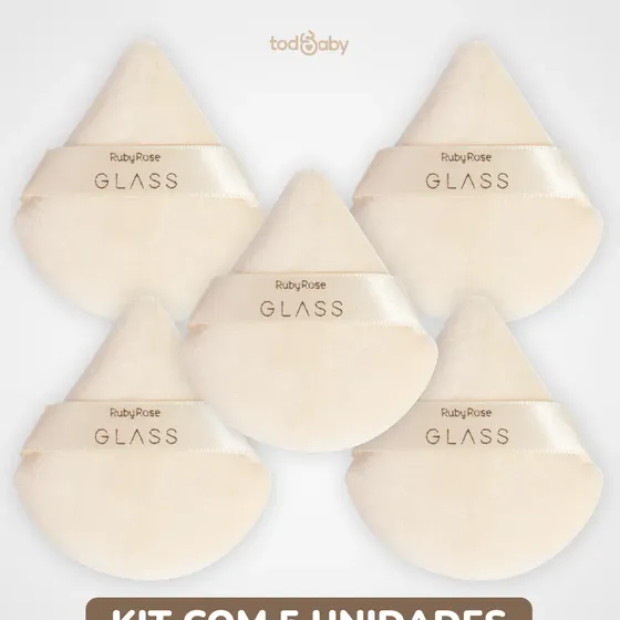 Kit 5 Esponjas De Maquiagem Powder Puff Glass Ruby Rose®