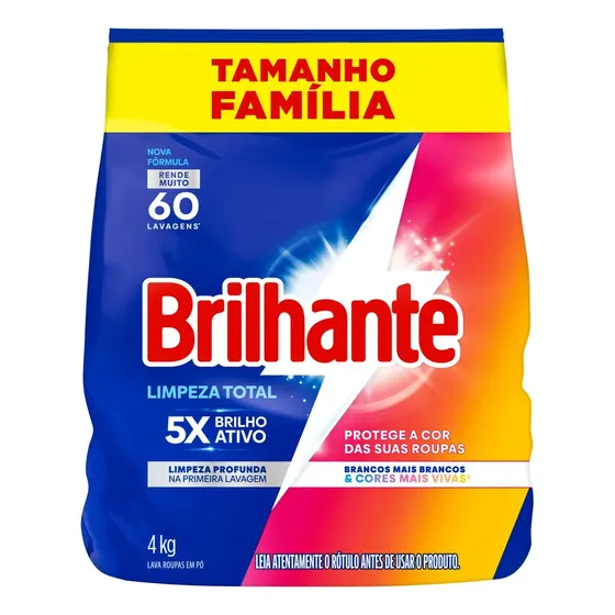 Lava Roupas em Pó Brilhante Limpeza Total 4 kg