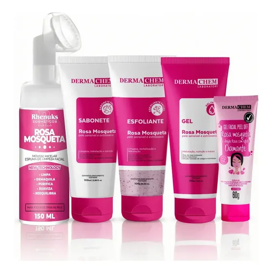Kit Skincare Rosa Mosqueta Hidratação Limpeza Pele Dermachem