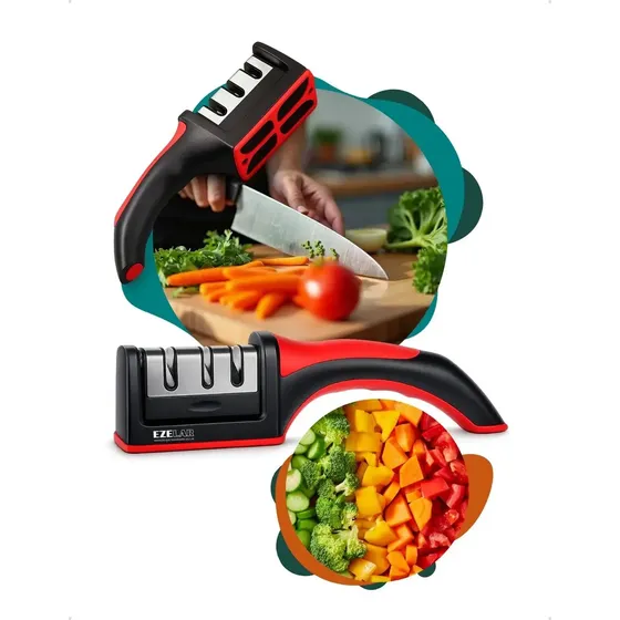 Afiador e Amolador de Facas 3 em 1 Manual Ezelar para Cozinha