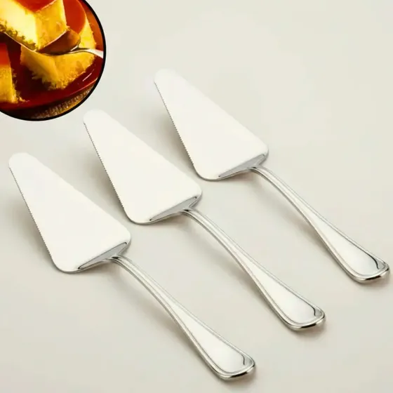 Kit 3 Espátulas Inox Cozinha Servir Bolo Torta Pizza Pudim Prata