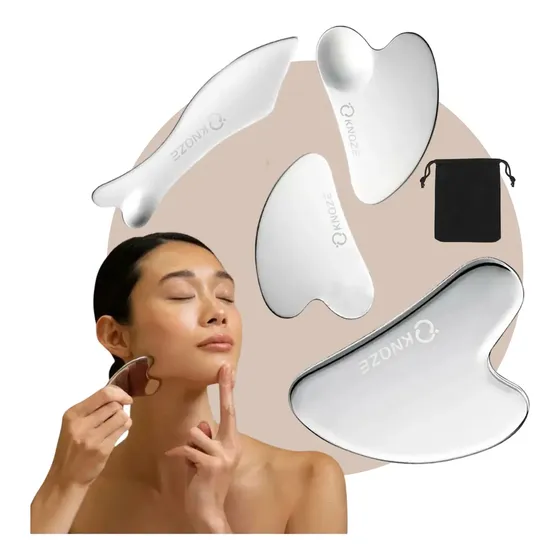 Gua Sha Inox Anti Idade Skincare Drenagem Facial 4peças