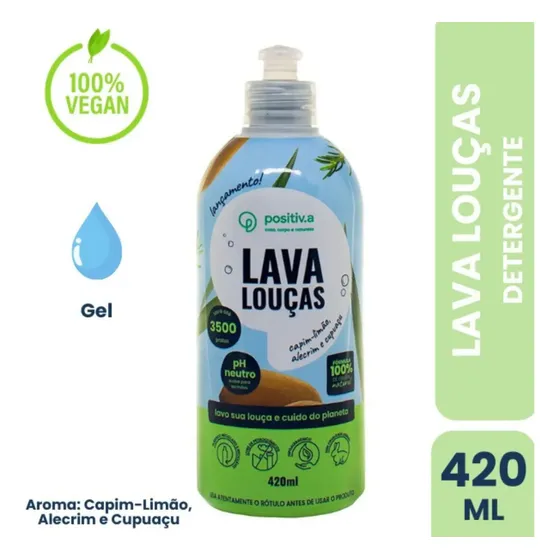Detergente Gel Neutro Vegano Hipoalergênico 420ml Positiva