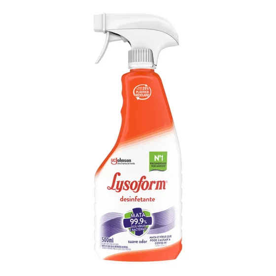 Desinfetante Lysoform Suave Odor Spray Limpeza Pesada e Eficiente Borrifador 500ml