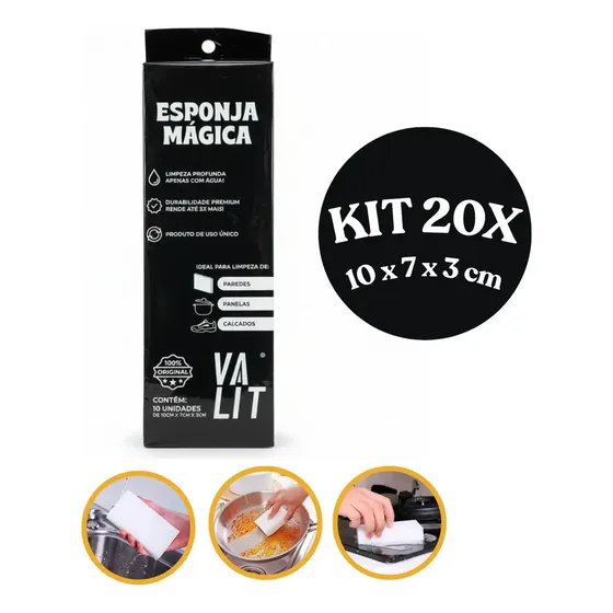 Valit Kit 20 Esponja Mágica Branca Original Bucha Melamina Buchinha De Limpeza Pesada Limpa Tudo Desencarde Desengordura Tira Manchas Difíceis Vidro Rejunte Parede Inox Multiuso Clean Atacado Grande