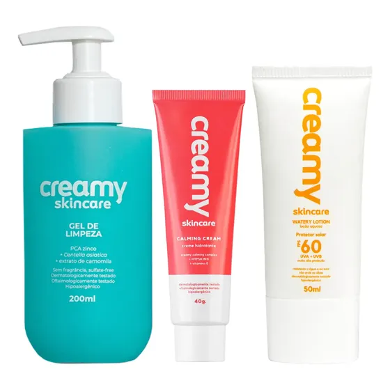 Kit Antioleosidade Creamy Skincare - Gel De Limpeza 200ml + Calming Cream + Protetor Solar Facial Fps60