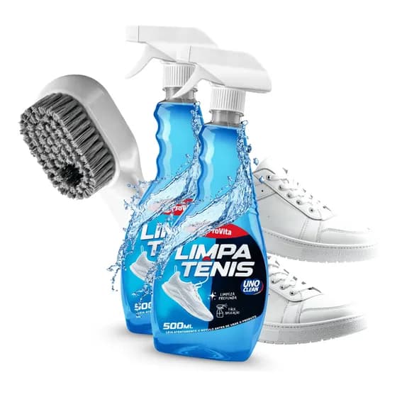 2 Limpa Tênis Spray  Provita 500ml + Escova Limpeza Profunda Azul