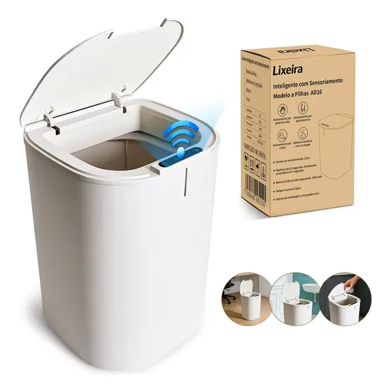 Lixeira inteligente de com sensor automático, Caixote do lixo para casa de banho Caixote do lixo para Caixote do lixo comercial para escritório, Branco