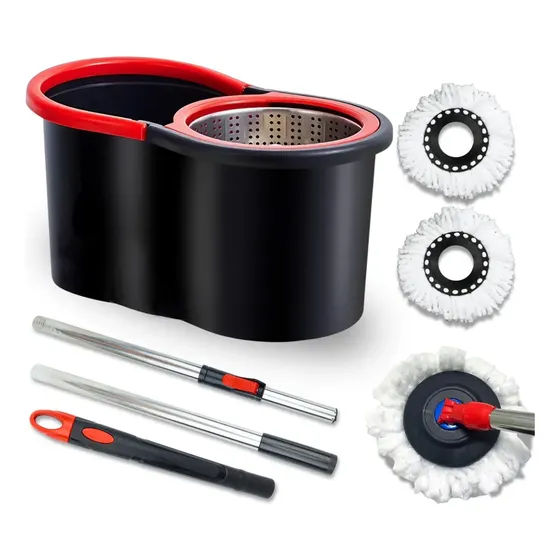 Mop Giratório Preto Cesto Em Inox Cabo De 140cm 8 Litros