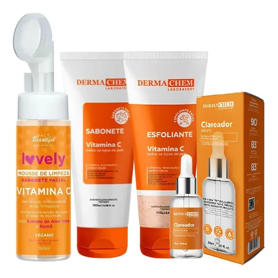 Kit Skincare Vitamina C Hidratação Limpeza Pele Dermachem