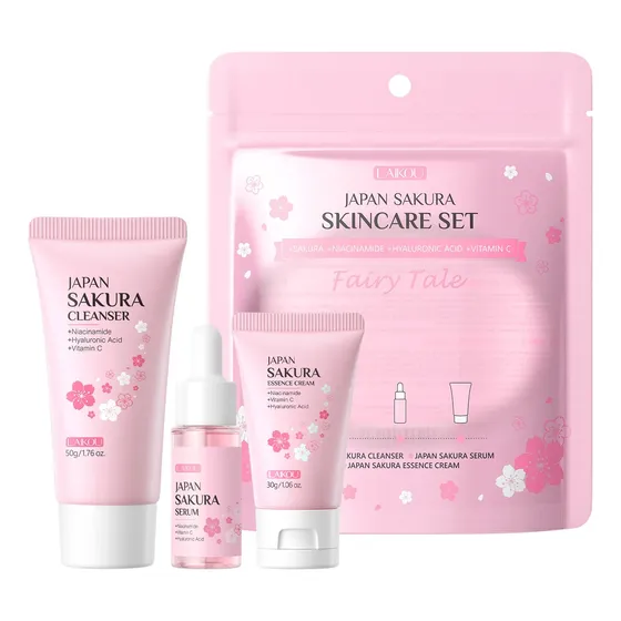 Kit Cuidados Faciais Laikou Japan Sakura 3 Peças Normal Dia/noite