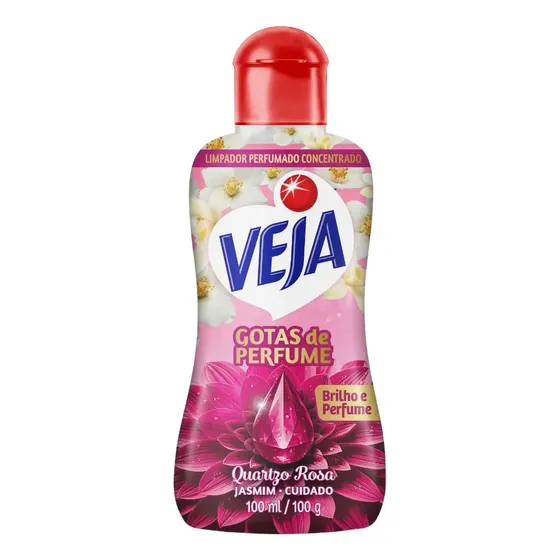 Limpador Perfumado Concentrado Veja Gotas de Perfume Quartzo Rosa Jasmim 100ml