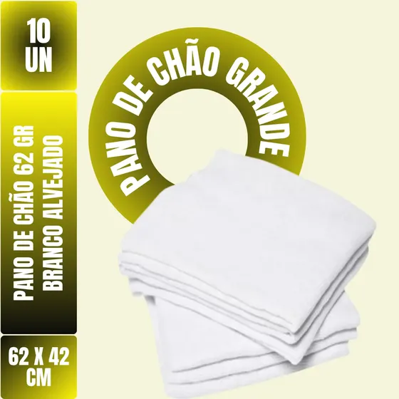 Kit Com 10 Pano De Chão Branco Alvejado 40cm X 64cm - Saco