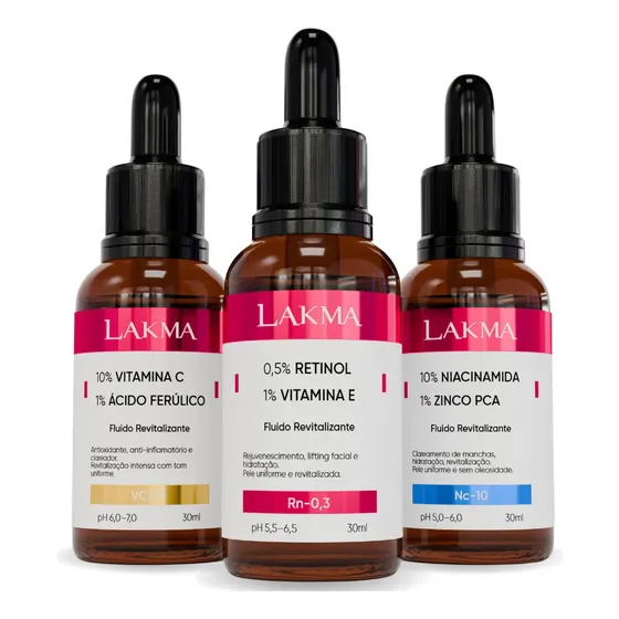 Kit 3 Séruns Vitamina C + Retinol + Niacinamida Lakma 30ml Cada Skincare