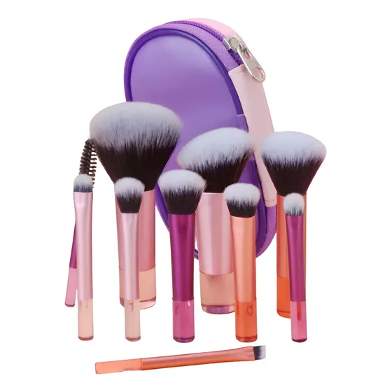 Kit 10 Mini Pincéis Para Maquiagem De Bolsa Com Estojo Multicolor