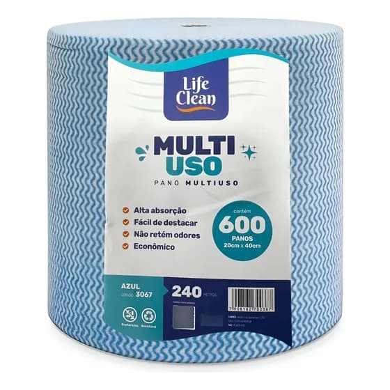 Pano Multiuso Life Clean Rolo 240m Microfibra Perfex 600pano Cor Azul